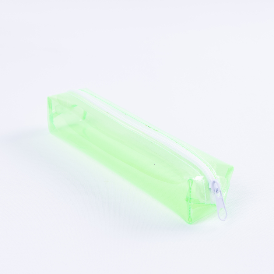 Neon green coloured transparent pencil case with zip fastener - 1
