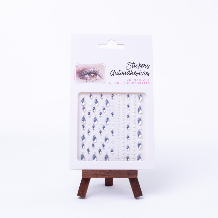 Mixed face and body sticker with pearls and water drops / make-up stone / 1 box - 1