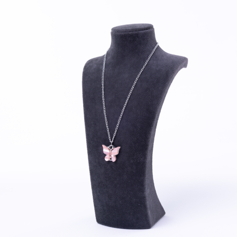 Pink butterfly necklace with silver plated chain - Bimotif