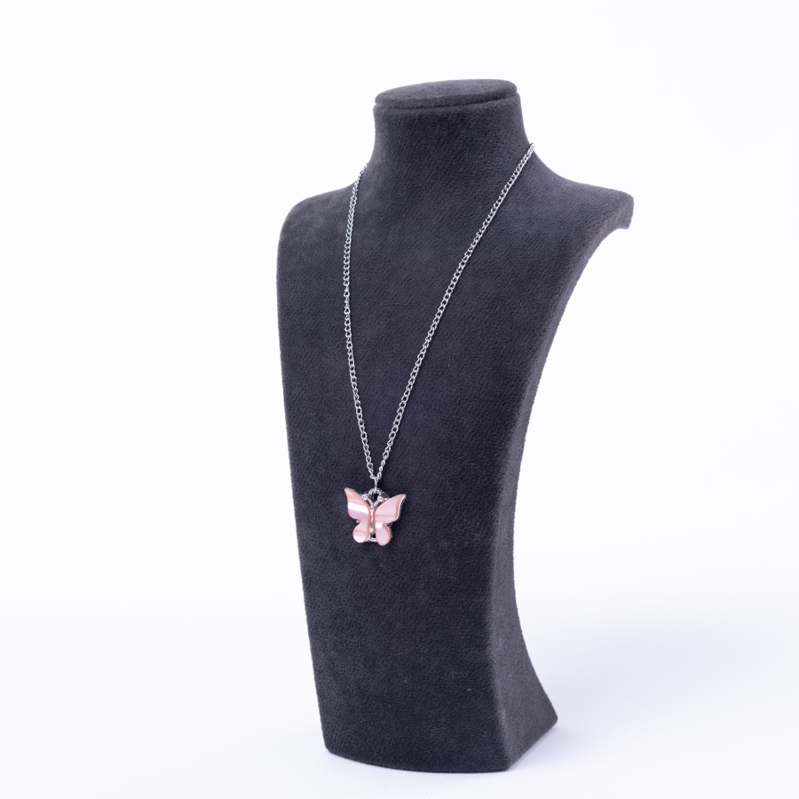 Pink butterfly necklace with silver plated chain - 1