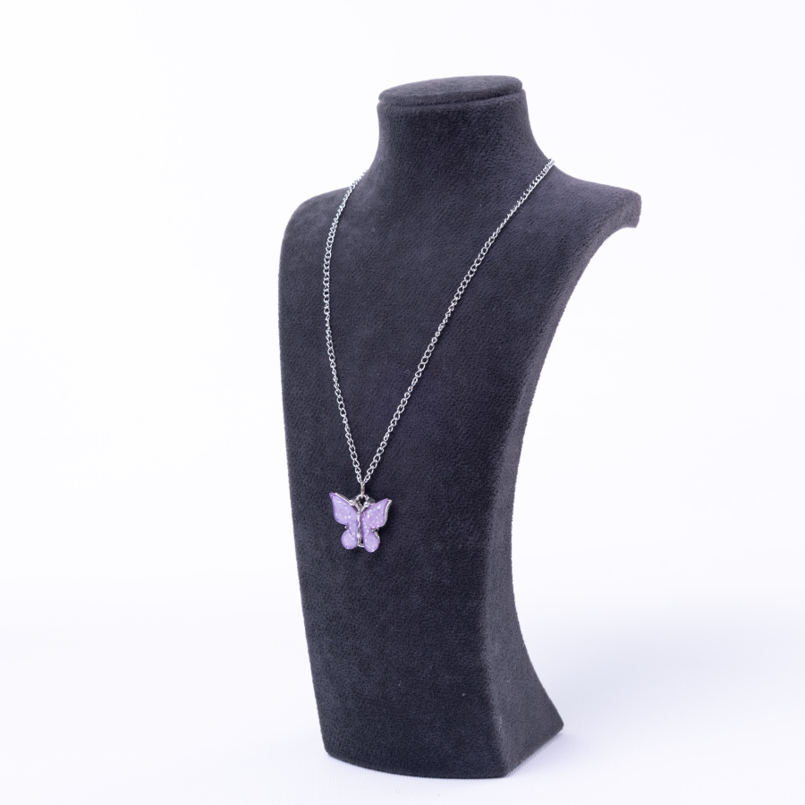 Purple butterfly necklace with silver plated chain - 1