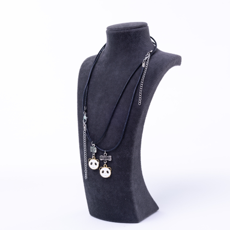 2 pcs best friends panda necklace with artificial leather string - Bimotif