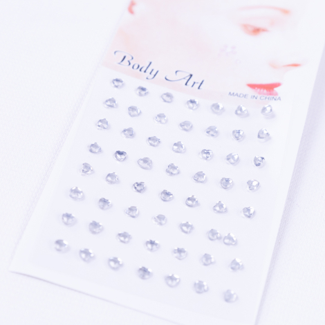 Vintage heart-shaped crystal face and body sticker / adhesive make-up sticker, 1 mm / 112 pcs - Bimotif