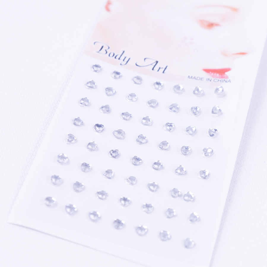 Vintage heart-shaped crystal face and body sticker / adhesive make-up sticker, 1 mm / 112 pcs - 1