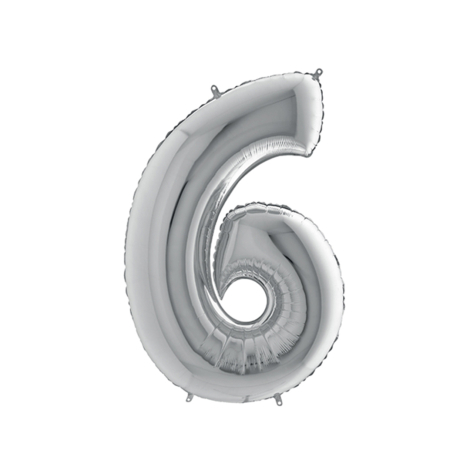 Number foil balloon 40inc, Silver, number 6 / 1 piece - Bimotif