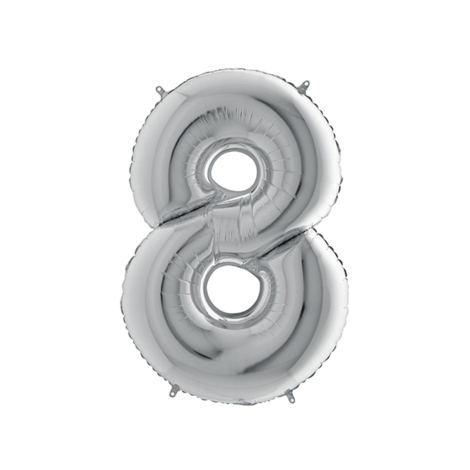 Number foil balloon 40inc, Silver, number 8 / 1 piece - Bimotif