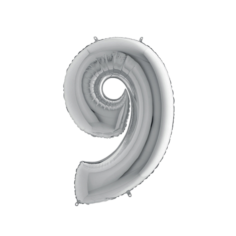 Number foil balloon 40inc, Silver, number 9 / 1 piece - Bimotif