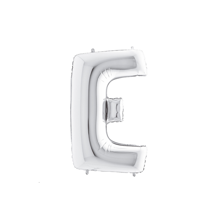Silver foil balloon in the shape of the letter E 40inc / 1 piece - 1