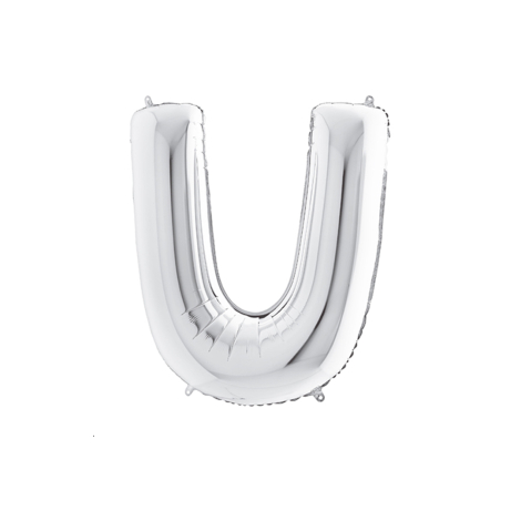 Silver foil balloon in the shape of the letter U 40inc / 1 piece - Bimotif