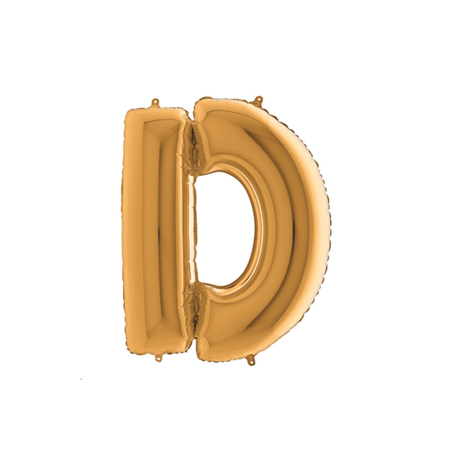 Foil balloon with letter, shiny gold colour, 102cm / Letter D / 1 piece - 1