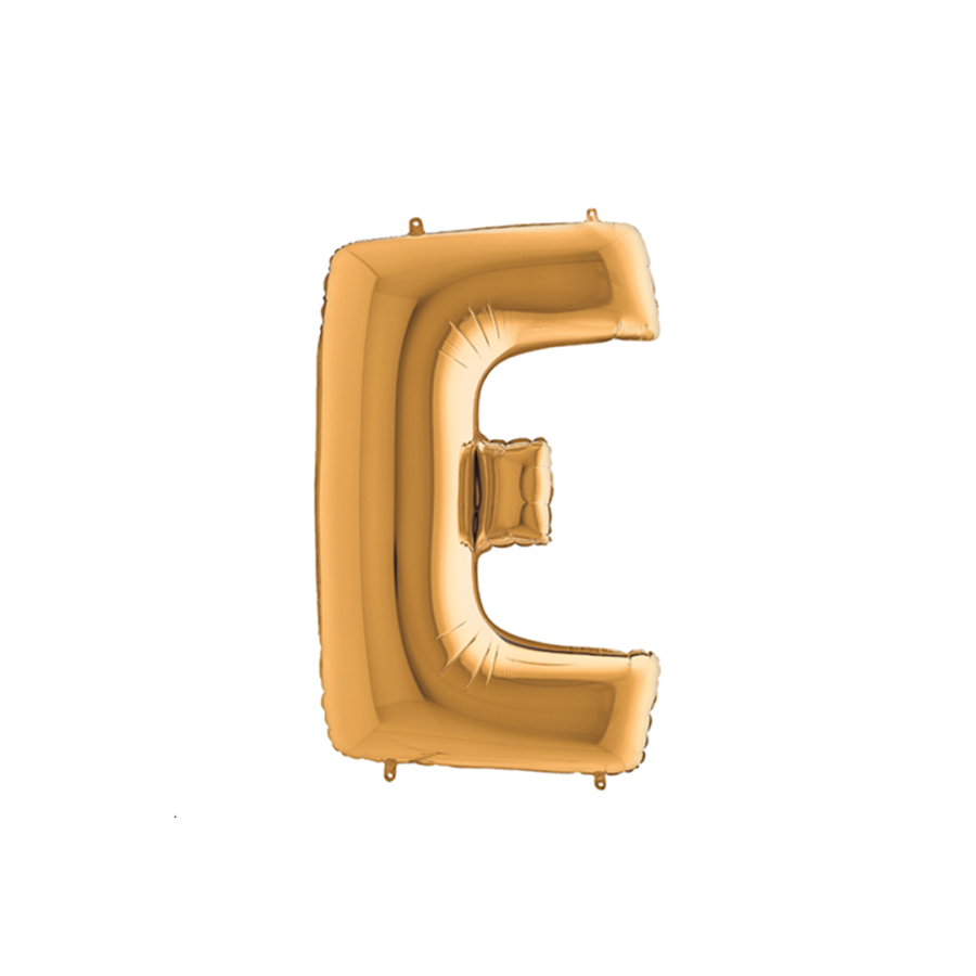 Foil balloon with letter, shiny gold colour, 102cm / Letter E / 1 piece - 1