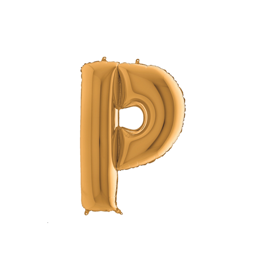 Foil balloon with letter, shiny gold colour, 102cm / Letter P / 1 piece - 1