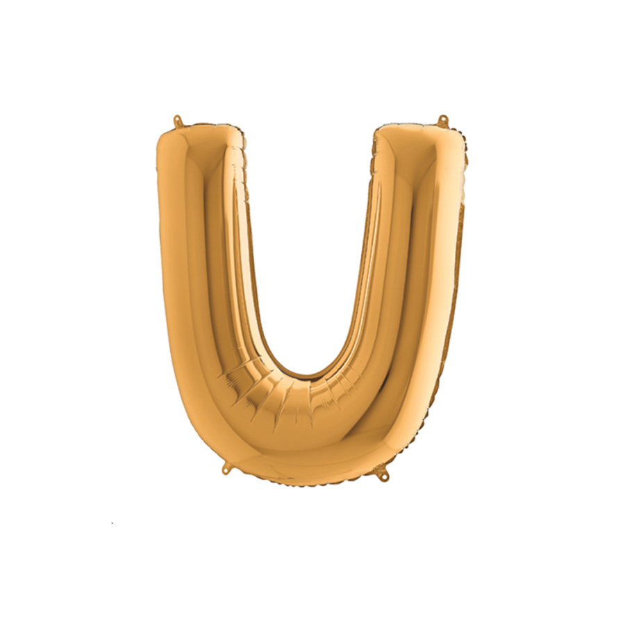 Foil balloon with letter, shiny gold colour, 102cm / Letter U / 1 piece - 1