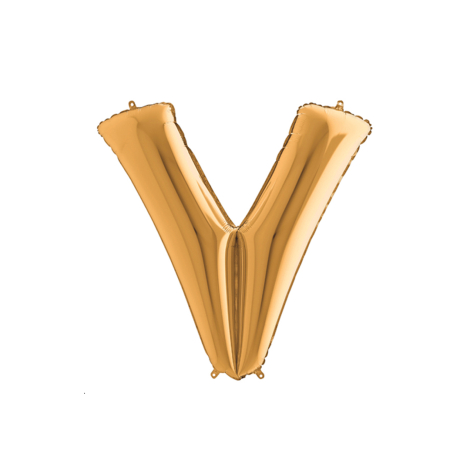 Foil balloon with letter, shiny gold colour, 102cm / Letter V / 1 piece - Bimotif