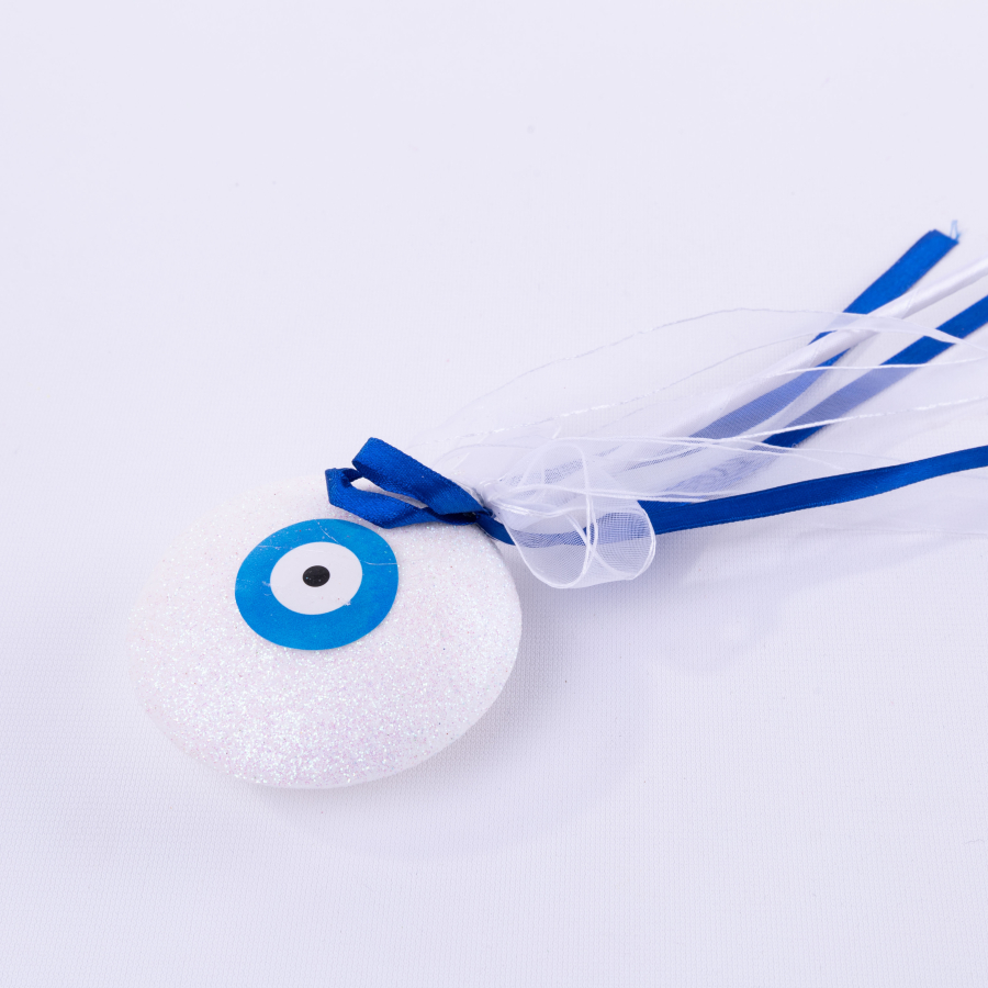 Styrofoam ornament evil eye stick, white / 2 pcs - 1