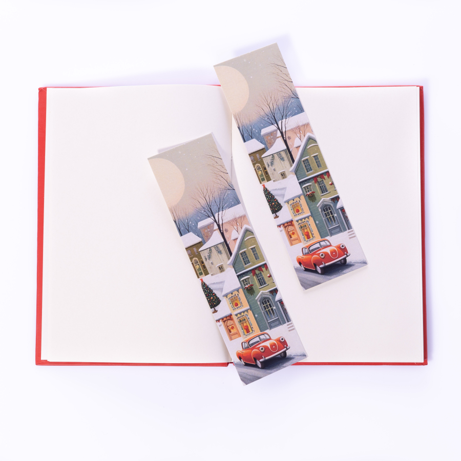 Colorful Winter houses and car themed bookmark set / 5 pcs - 1