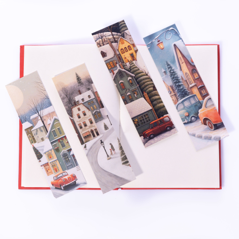 Assorted Winter houses and street themed 4 pcs bookmark set / 1 piece - Bimotif