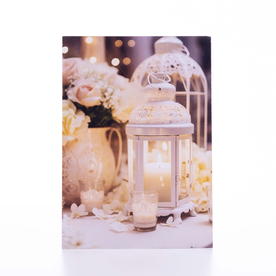 Wedding and invitation card, note on the back, candle holder and ornamental candles, 12x17 cm / 25 pcs - 1