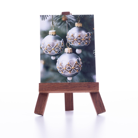 Christmas note and greeting card, silver ornamental balls, 6.5 x 8.5 cm / 50 pcs - Bimotif