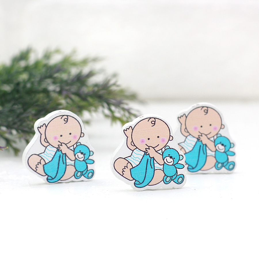 Wooden apere doll with blue teddy bear, 3 pcs - 1
