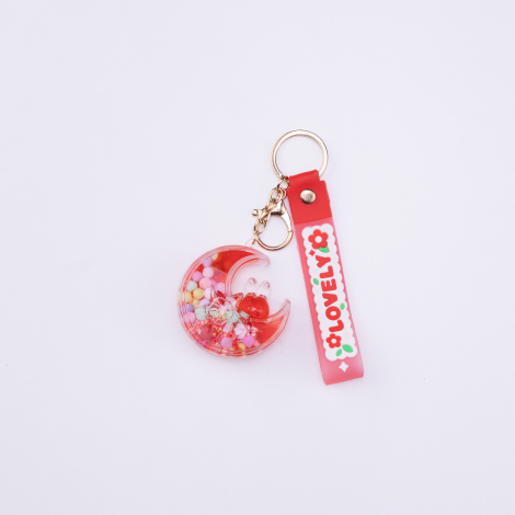 Transparent keychain with ornament filling, Red Moon / 1 piece - Bimotif