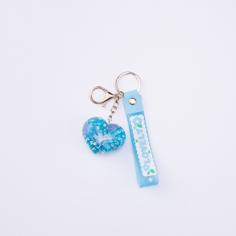 Transparent keyring with ornament filling, Blue Heart / 1 piece - Bimotif