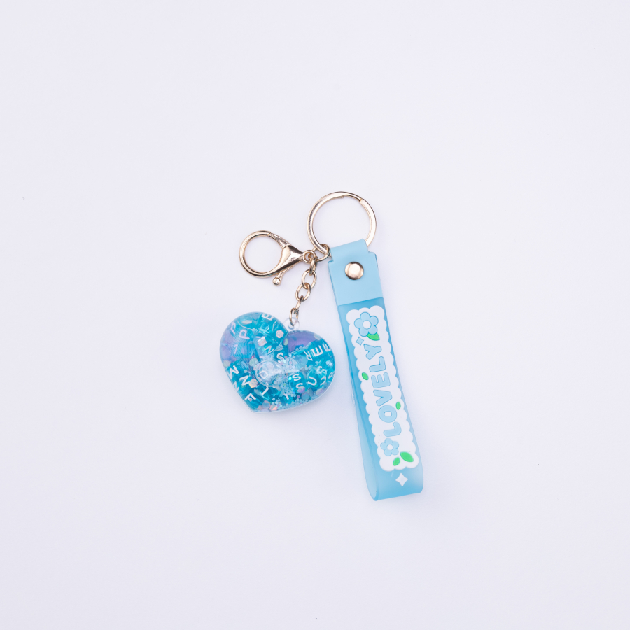 Transparent keyring with ornament filling, Blue Heart / 1 piece - 1