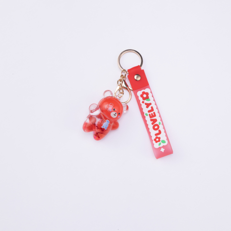 Transparent keyring with ornament filling, Red Teddy Bear / 1 piece - Bimotif