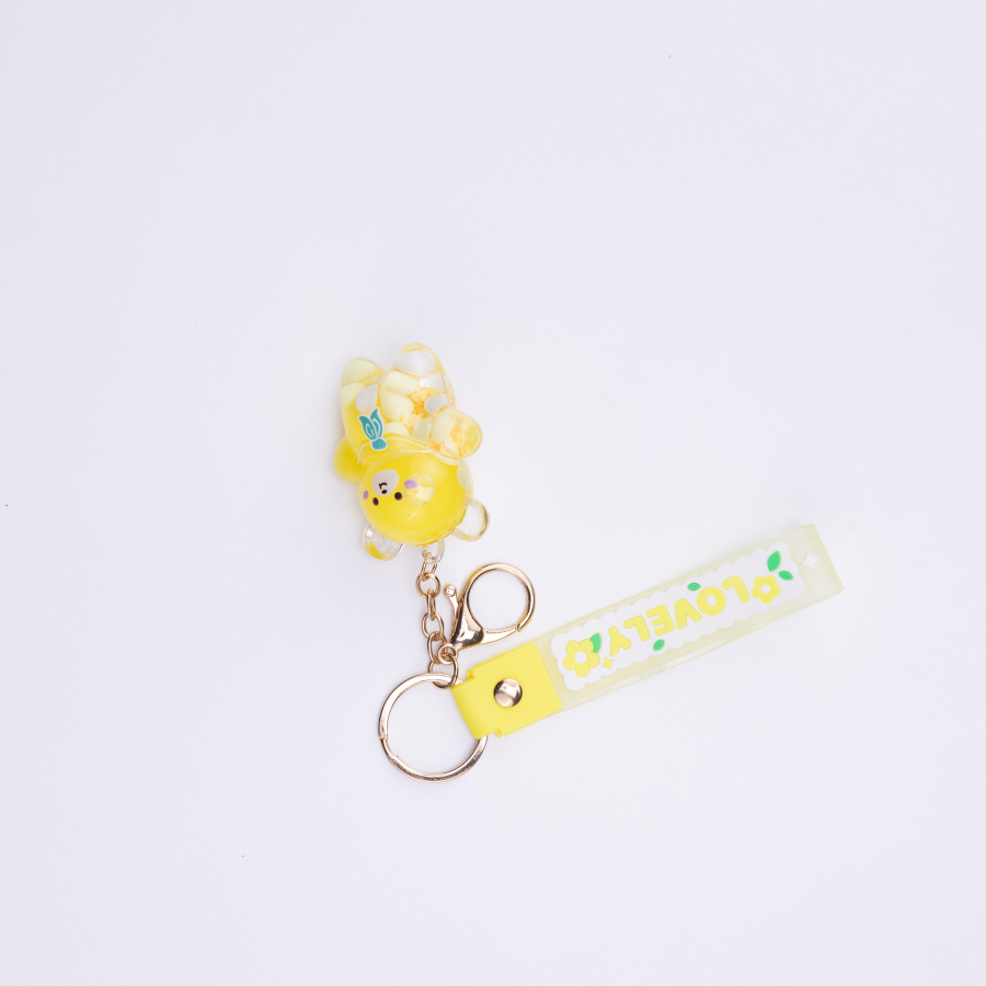 Transparent keyring with ornament filling, Yellow Teddy Bear / 1 piece - 1