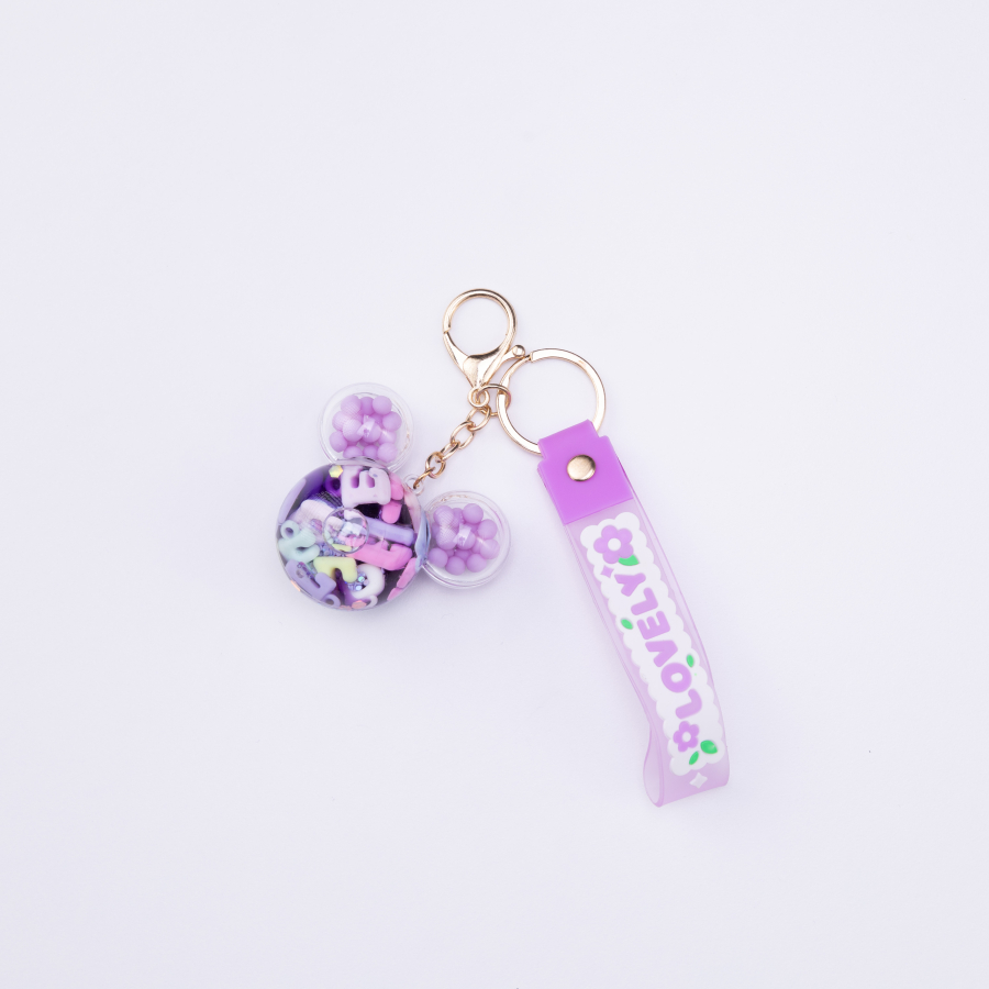 Transparent keyring with ornament filling, Purple Monkey / 1 piece - 1