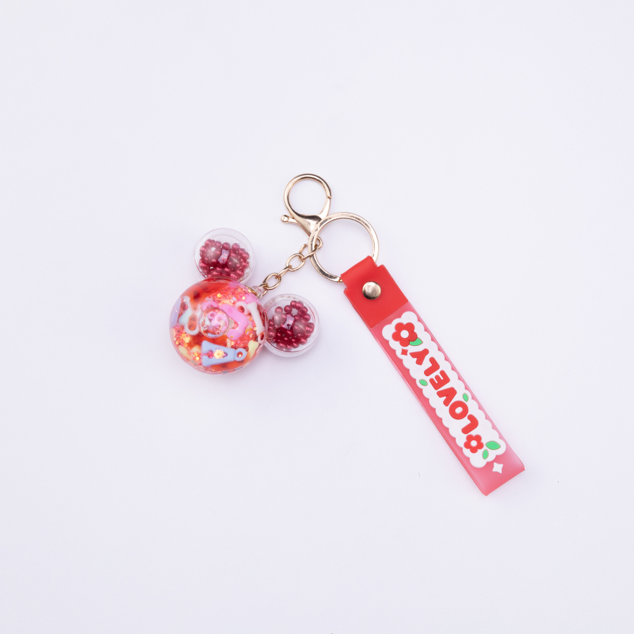 Transparent keyring with ornament filling, Red Monkey / 1 piece - 1