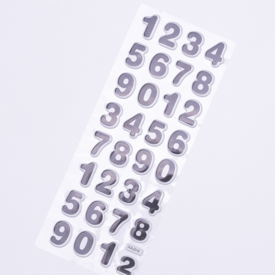Embossed adhesive sticker, numbers / 5 pages - 1