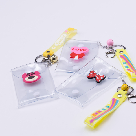 Different figured transparent key ring with card holder, Yellow / 1 piece - Bimotif