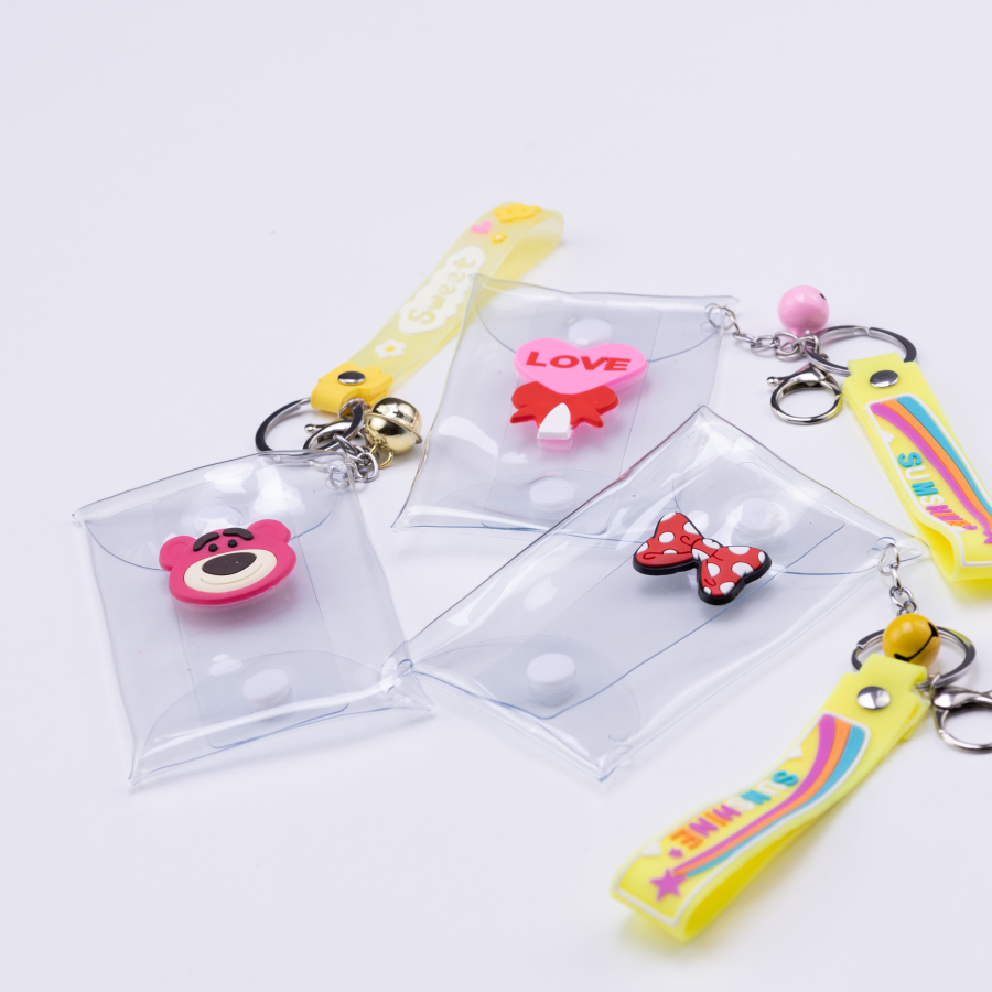 Different figured transparent key ring with card holder, Yellow / 1 piece - 1