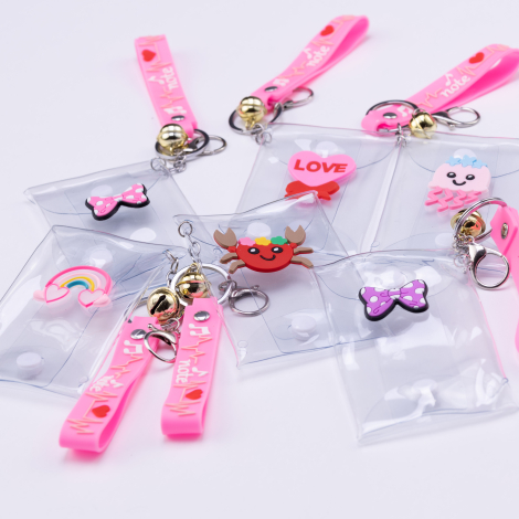 Different figured transparent key ring with card holder, Pink / 1 piece - Bimotif