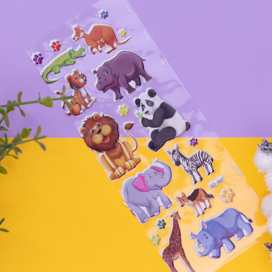 Transparent embossed animal sticker set, Mixed Animals / 5 pages - 1