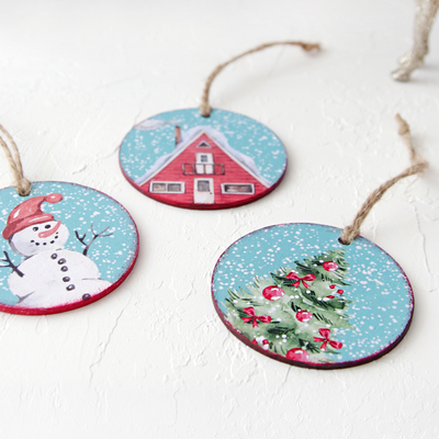 Wooden Christmas ornament, red house / 2 pcs - 2