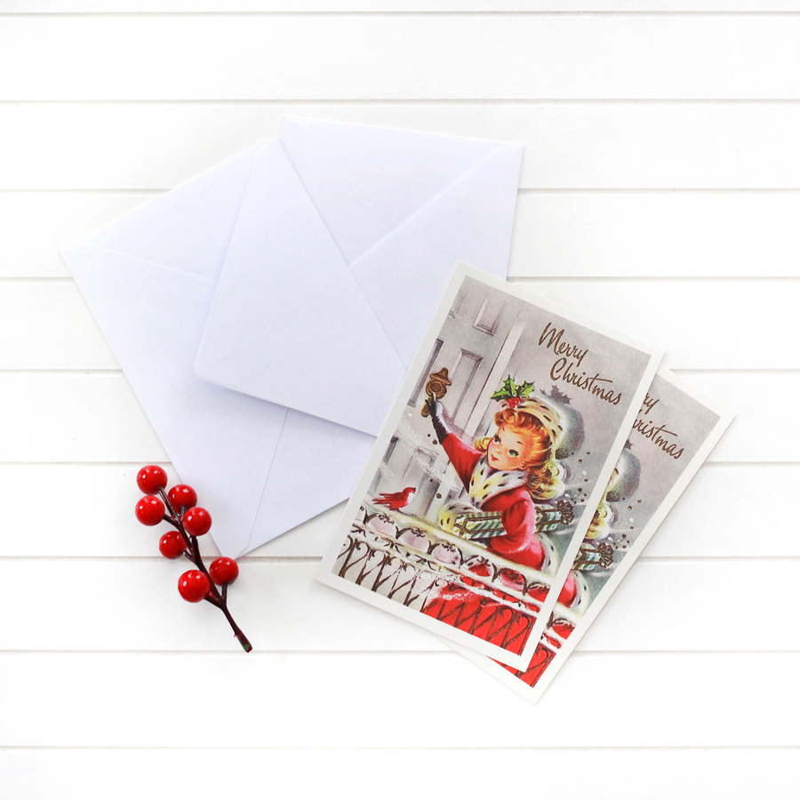 Christmas postcard-envelope set of 4, woman in red - 2