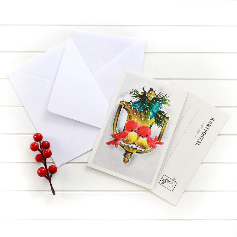 Christmas postcard-envelope set of 4, birds - 1