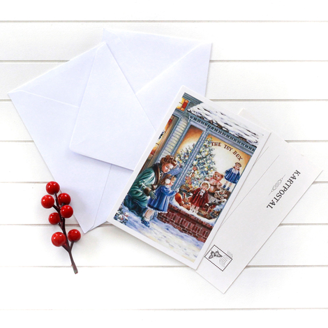 Christmas postcard-envelope set of 4, toy shop - Bimotif