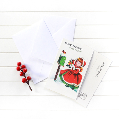Christmas postcard-envelope set of 4, greeting mail - Bimotif
