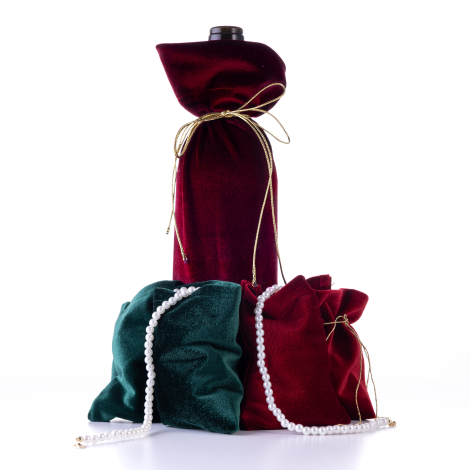 Christmas set with velvet bottle case and pouch with pearl decoration / 1 piece - 2