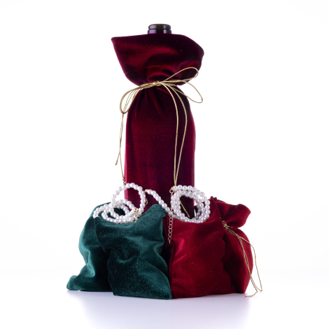 Christmas set with velvet bottle case and pouch with pearl decoration / 1 piece - Bimotif