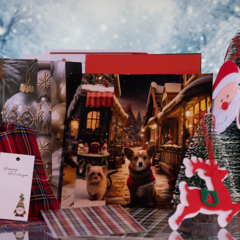 44 pcs miniature pine tree, felt ornaments and dog themed Christmas set with postcard / 1 pack - Bimotif