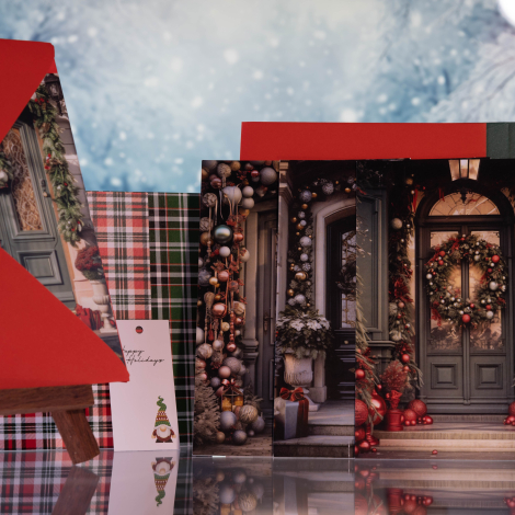 44 pcs miniature pine tree, felt ornaments and door themed Christmas set with postcard / 1 pack - Bimotif (1)