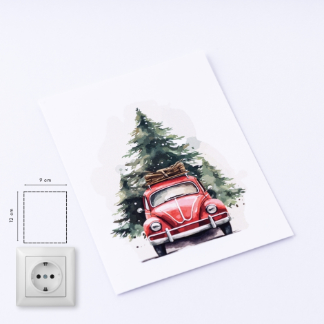 Christmas socket sticker 9x12 cm, Red Car / 5 pcs - 2