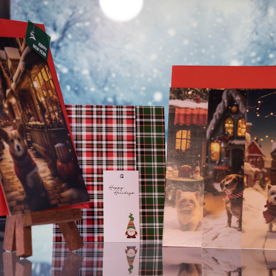 44 pcs Christmas set with miniature pine tree, felt ornaments and dog-themed postcard / 20 pcs - 3