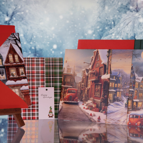 44 pcs Christmas set with miniature pine tree, felt ornaments and winter themed postcard / 20 pcs - Bimotif (1)