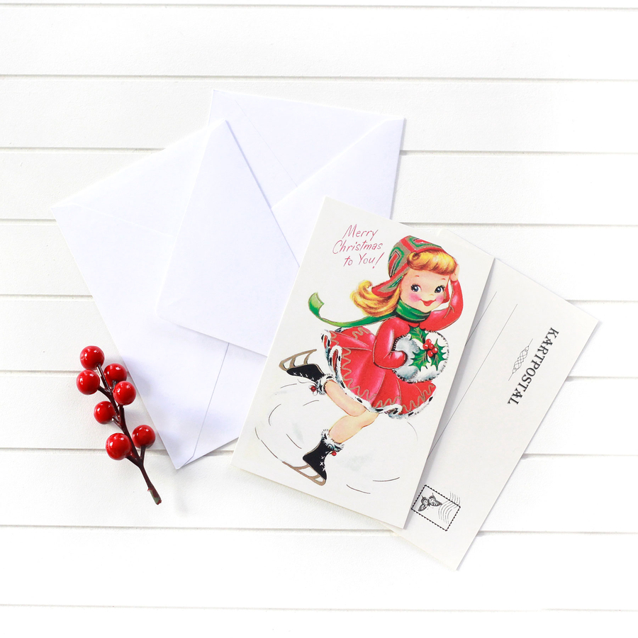 Christmas postcard-envelope set, skater girl / 25 pcs - 1