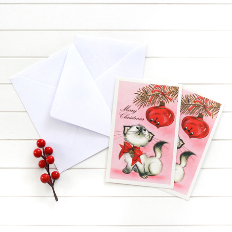 Christmas postcard-envelope set, cat with bow / 25 pcs - 2